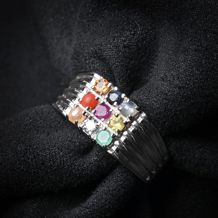 Silver Natural Certified Navratna Stone Nine gems Ring for Men and Boys