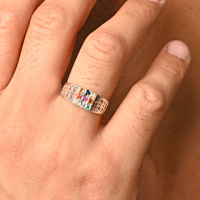 Silver Natural Certified Navratna Stone Nine gems Ring for Men and Boys
