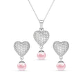 Silver Nazy Pink Pearl Heart Jewellery Set