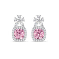 Silver Nera Pink Cushion Solitaire Dangle Drop Earrings