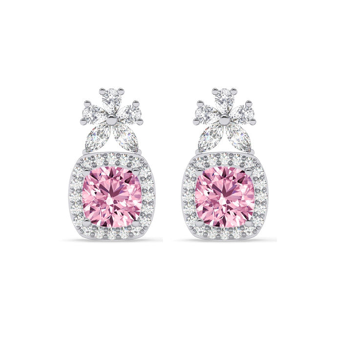 Silver Nera Pink Cushion Solitaire Dangle Drop Earrings