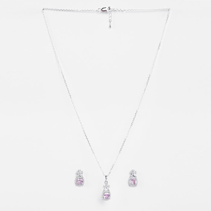 Silver Nera Pink Cushion Solitaire Jewellery Set