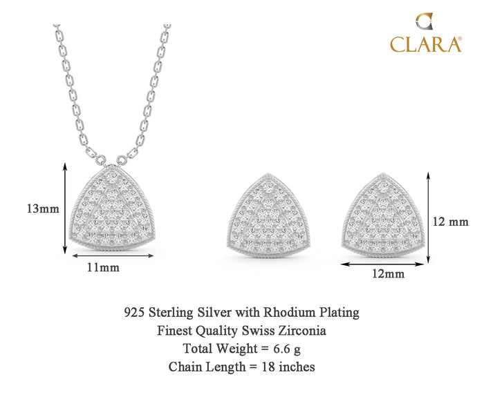 CLARA 925 Sterling Silver Nora Pendant Earring Chain Jewellery Set