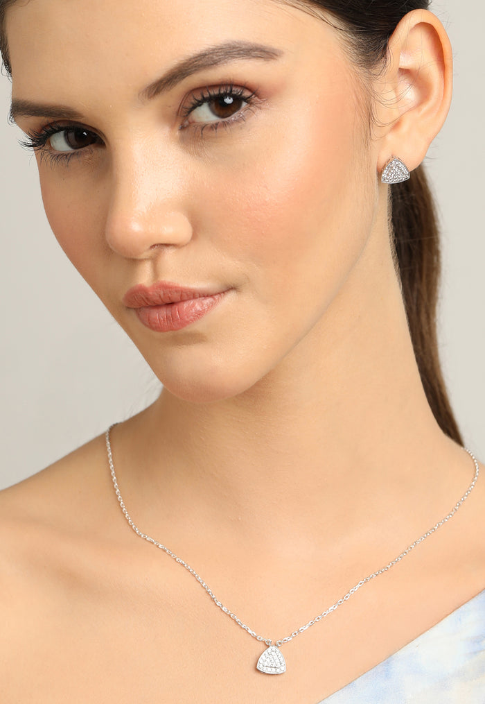CLARA 925 Sterling Silver Nora Pendant Earring Chain Jewellery Set