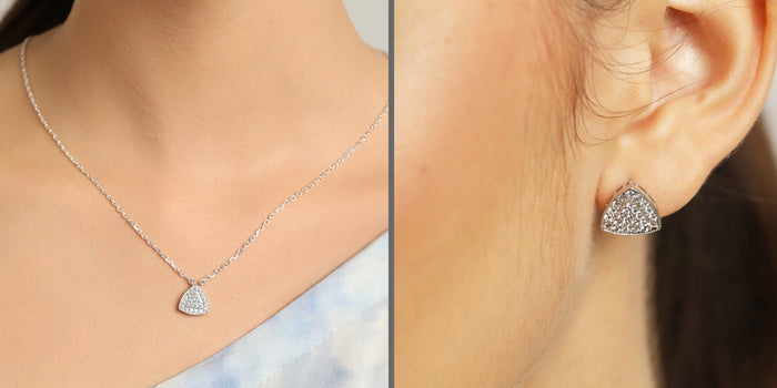 CLARA 925 Sterling Silver Nora Pendant Earring Chain Jewellery Set
