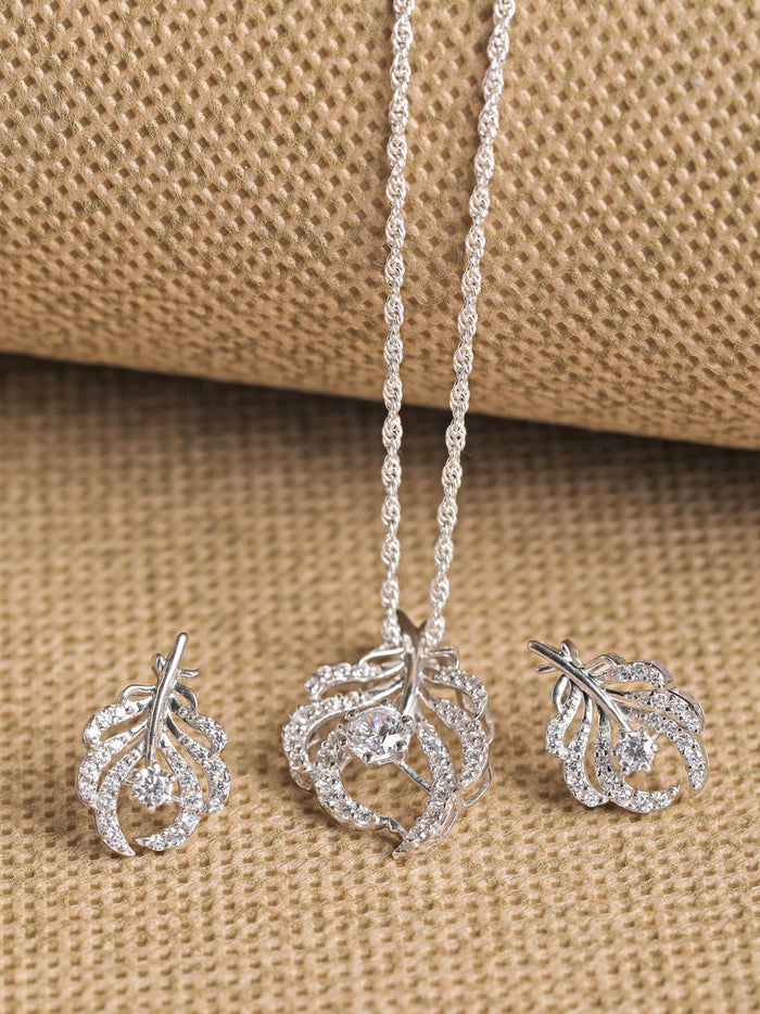 CLARA 925 Sterling Silver Nusa Pendant Earring Chain Jewellery Set