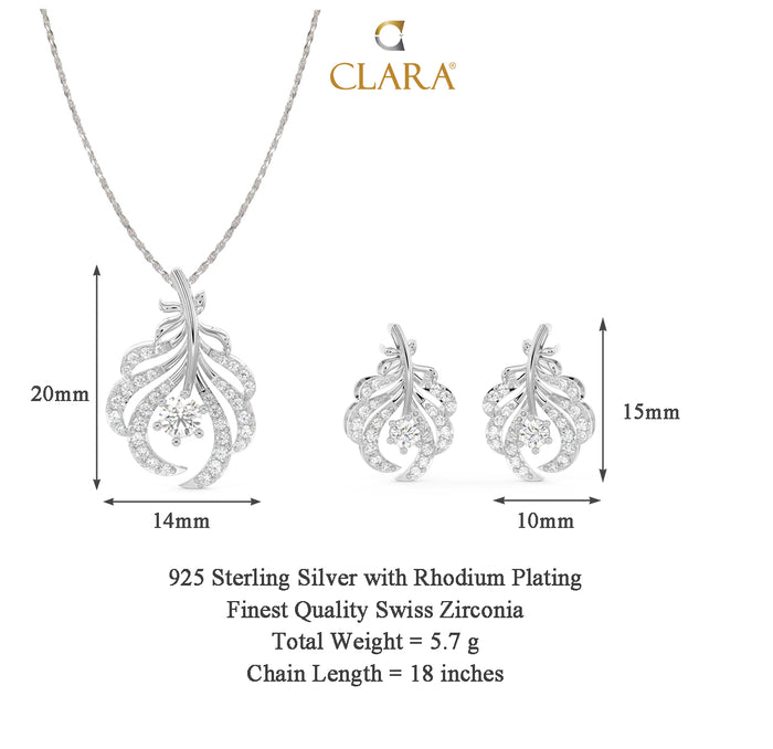 CLARA 925 Sterling Silver Nusa Pendant Earring Chain Jewellery Set