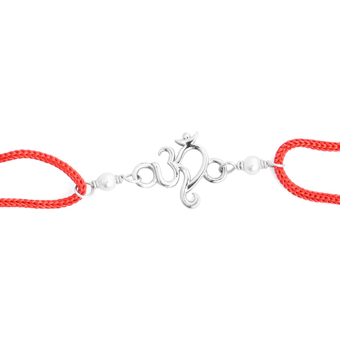 Silver Om Religious Rakhi with Roli Chawal for Bhai Brothers