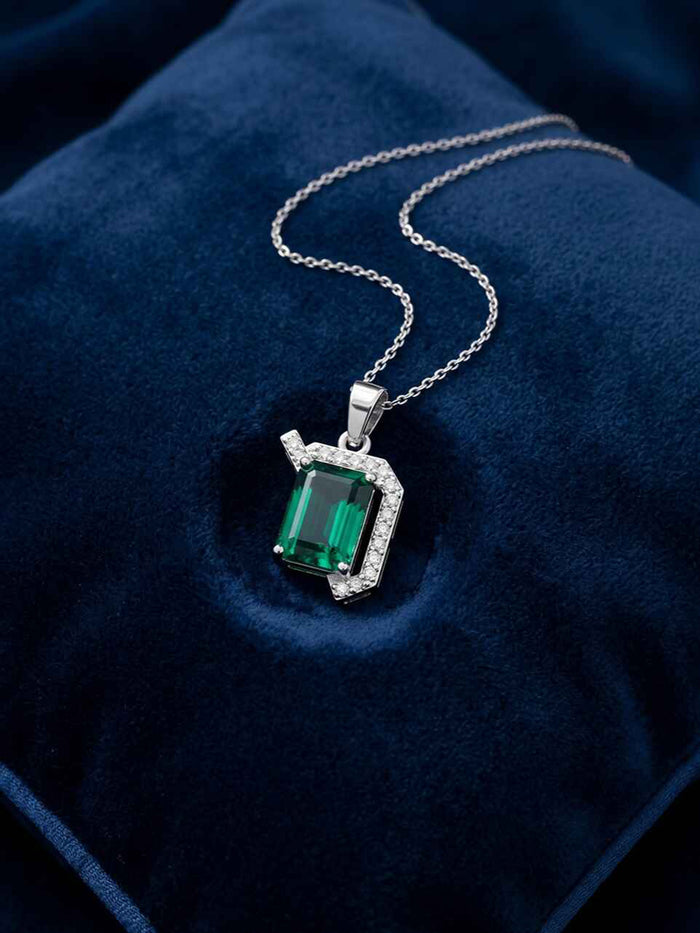 Silver Oriana Green Pendant with Chain