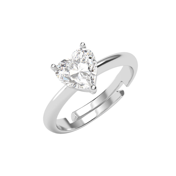CLARA 925 Sterling Silver Size Adjustable Orla Classic Heart Solitaire Ring