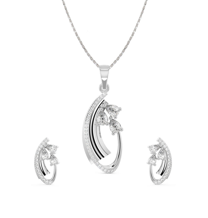 CLARA 925 Sterling Silver Orla Pendant Earring Chain Jewellery Set
