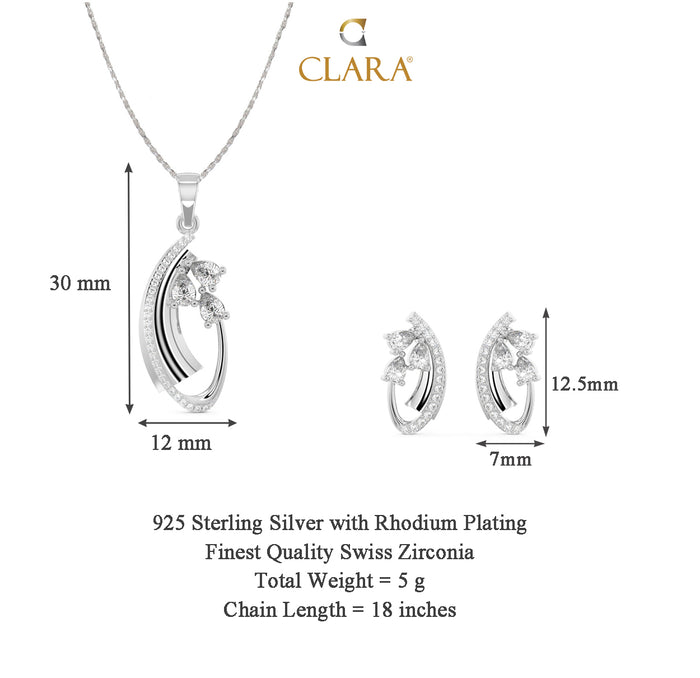 CLARA 925 Sterling Silver Orla Pendant Earring Chain Jewellery Set