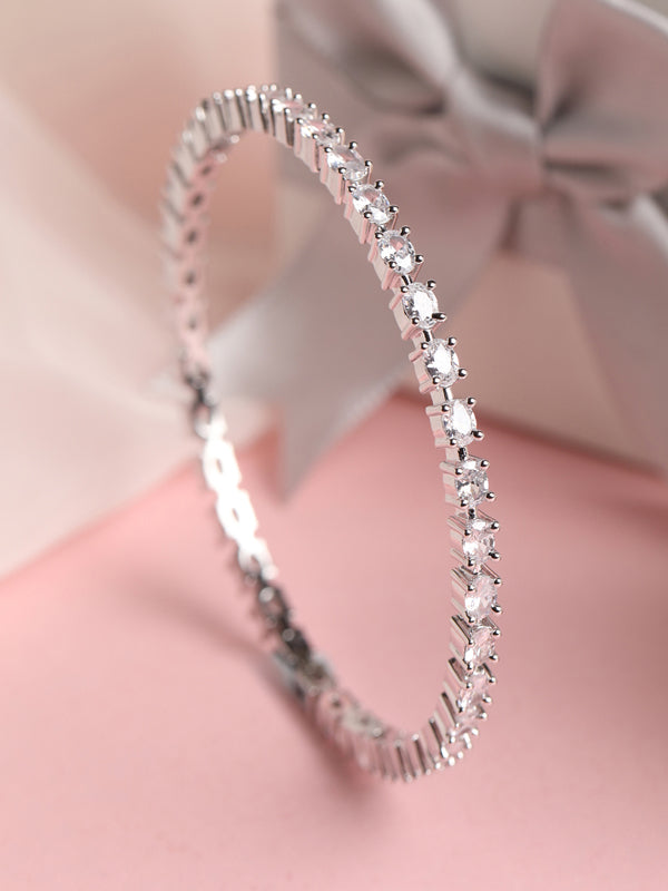 CLARA 925 Sterling Silver Oval Solitaire Bangle Swiss Zirconia, Rhodium Plated Gift for Women and Girls