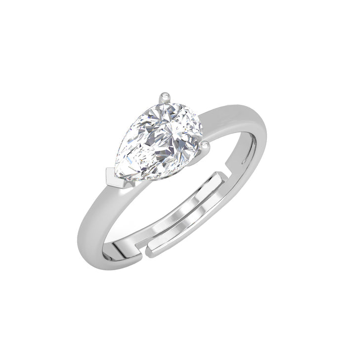CLARA Pure 925 Sterling Silver Pear Classic Finger Ring with Adjustable Band