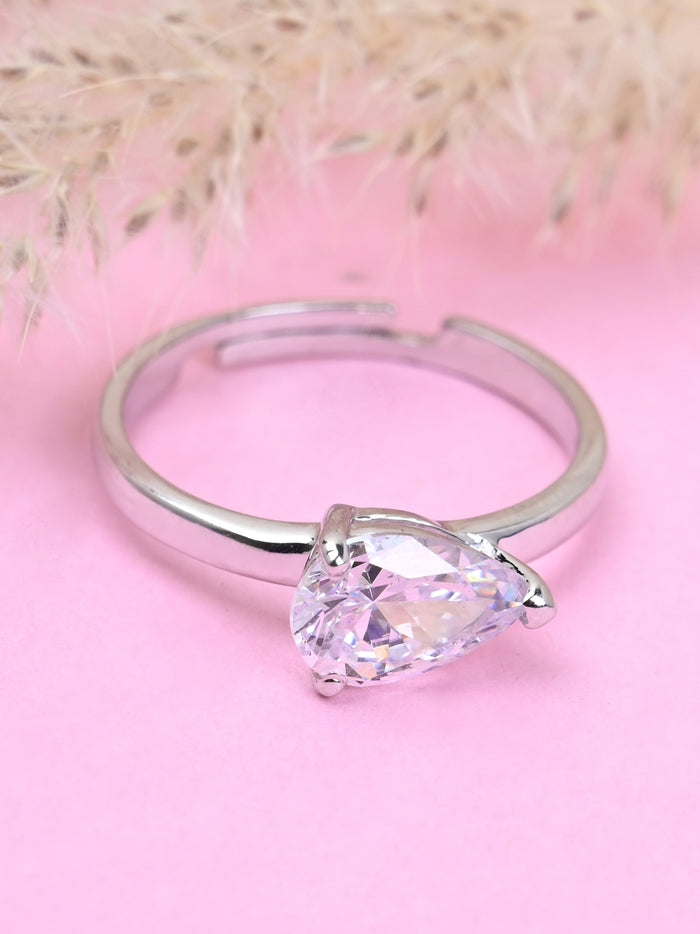 CLARA Pure 925 Sterling Silver Pear Classic Finger Ring with Adjustable Band