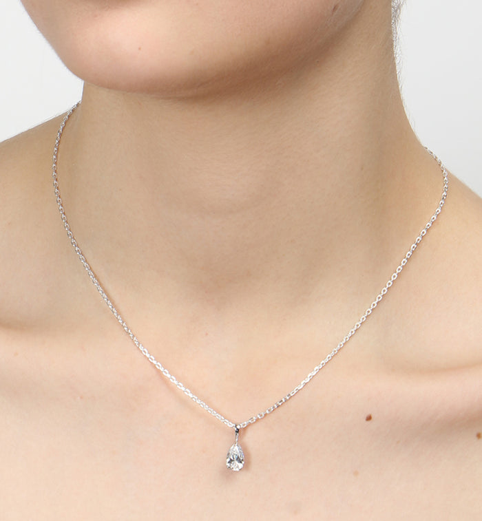 CLARA 925 Sterling Silver Rhodium Plated Pear Pendant with Chain Gift for Women & Girls