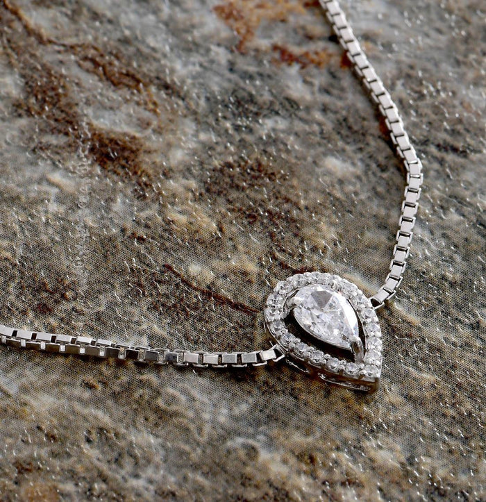 CLARA Made with Swiss Zirconia 925 Sterling Silver Pear Solitaire Bracelet Gift for Women and Girls