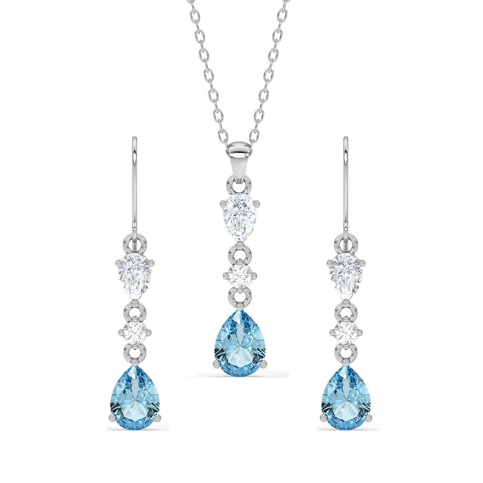 Silver Pear Solitaire Jewellery Set