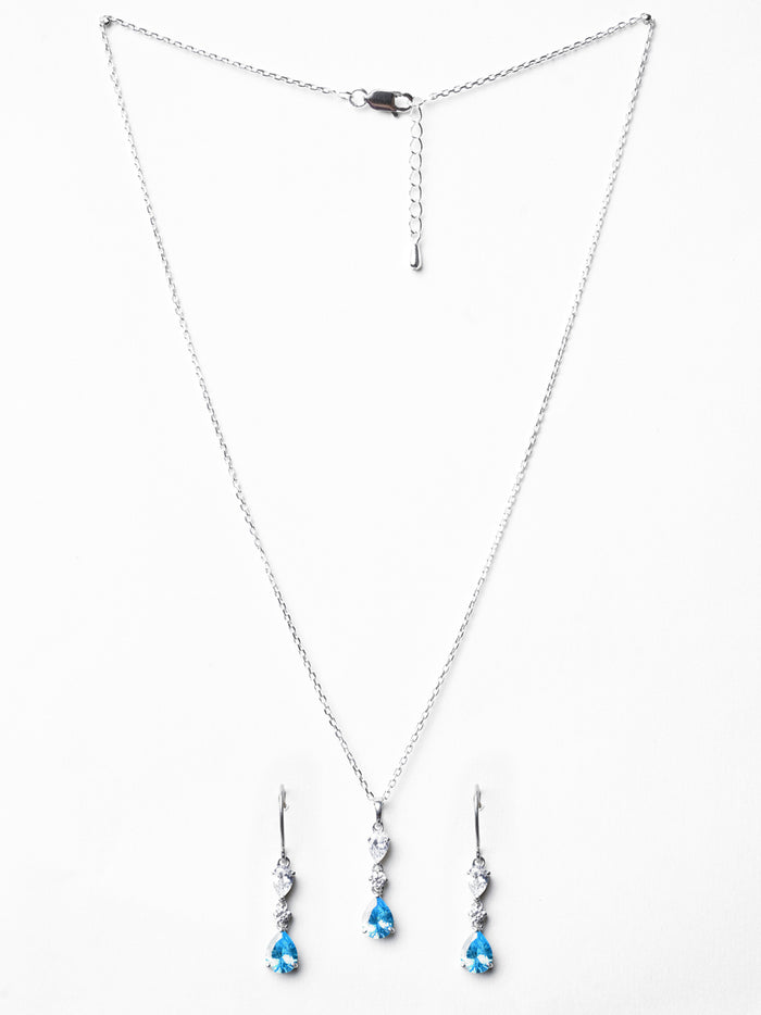 CLARA 925 Sterling Silver Pear Solitaire Pendant Earring Chain Jewellery Set