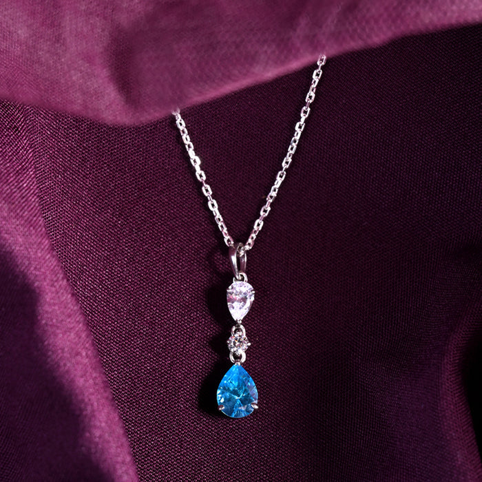 CLARA 925 Sterling Silver Pear Solitaire Pendant Chain Necklace
