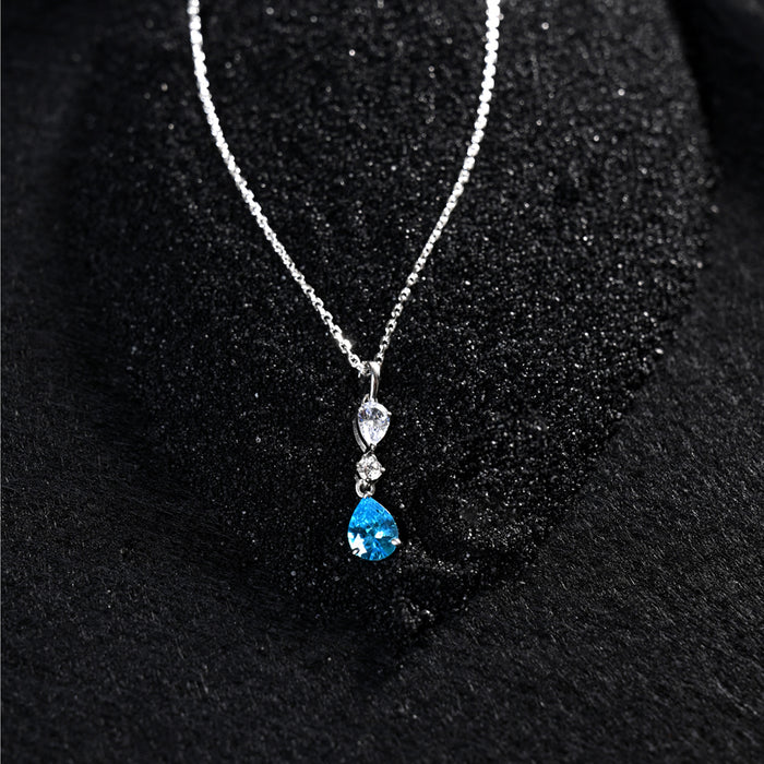 CLARA 925 Sterling Silver Pear Solitaire Pendant Chain Necklace
