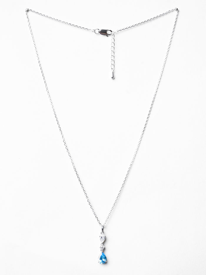 CLARA 925 Sterling Silver Pear Solitaire Pendant Chain Necklace