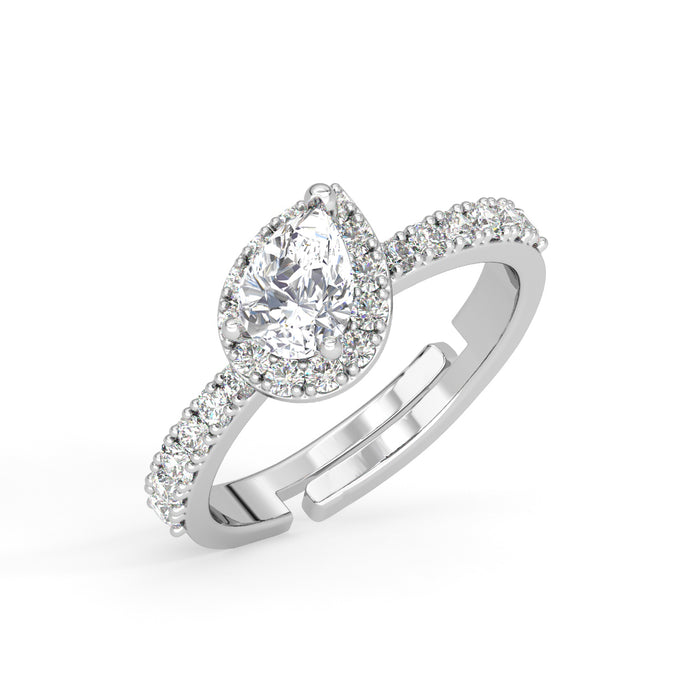 CLARA Pure 925 Sterling Silver Pear Solitaire Finger Ring with Adjustable Band