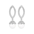 CLARA 925 Sterling Silver Pearl Akari Earrings Rhodium Plated, Swiss Zirconia , Screw Back | Gift for Women & Girls