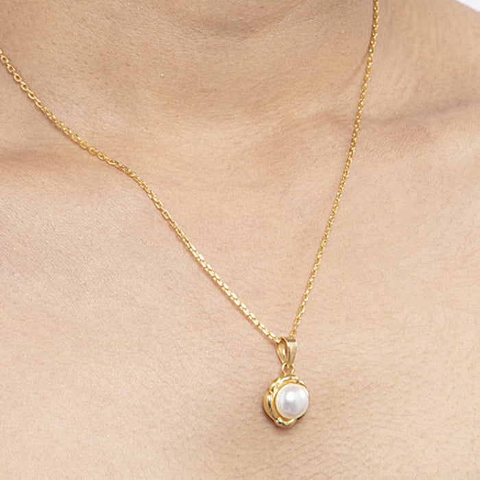CLARA 925 Sterling Silver Real Pearl Aki Pendant With Chain Necklace | Gold Rhodium Plated | Gift for Women & Girls