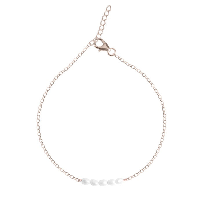 CLARA 925 Sterling Silver Pearl Anklet Payal ( Single ) Adjustable Chain, Rose Gold Plated Gift for Women and Girls
