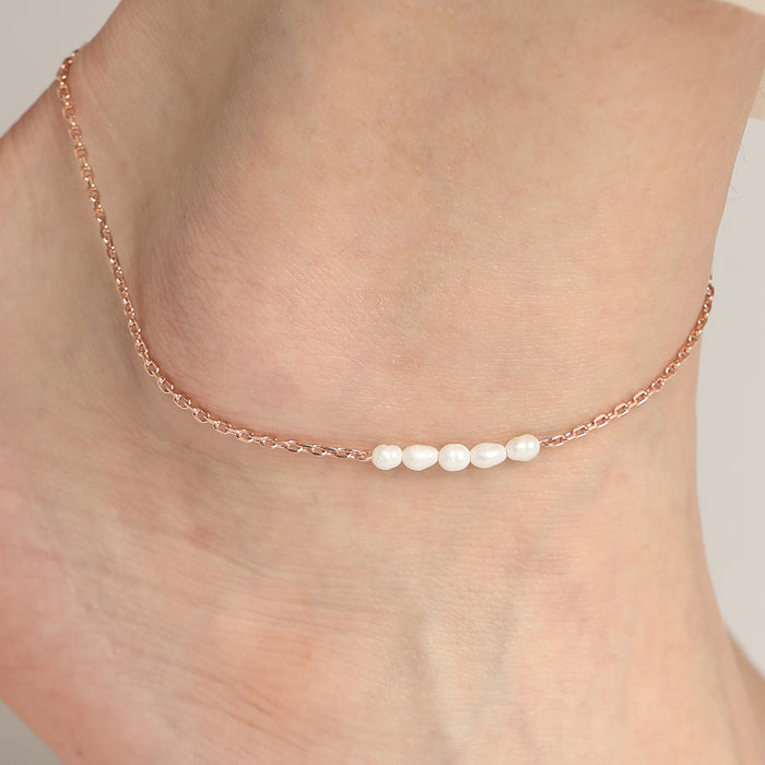 CLARA 925 Sterling Silver Pearl Anklet Payal ( Single ) Adjustable Chain, Rose Gold Plated Gift for Women and Girls