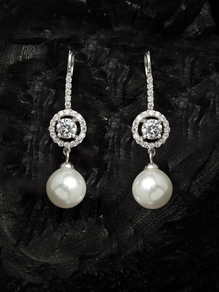Clara 92.5 Sterling Silver Swiss Zirconia Pearl Earrings Gift for Women and Girls