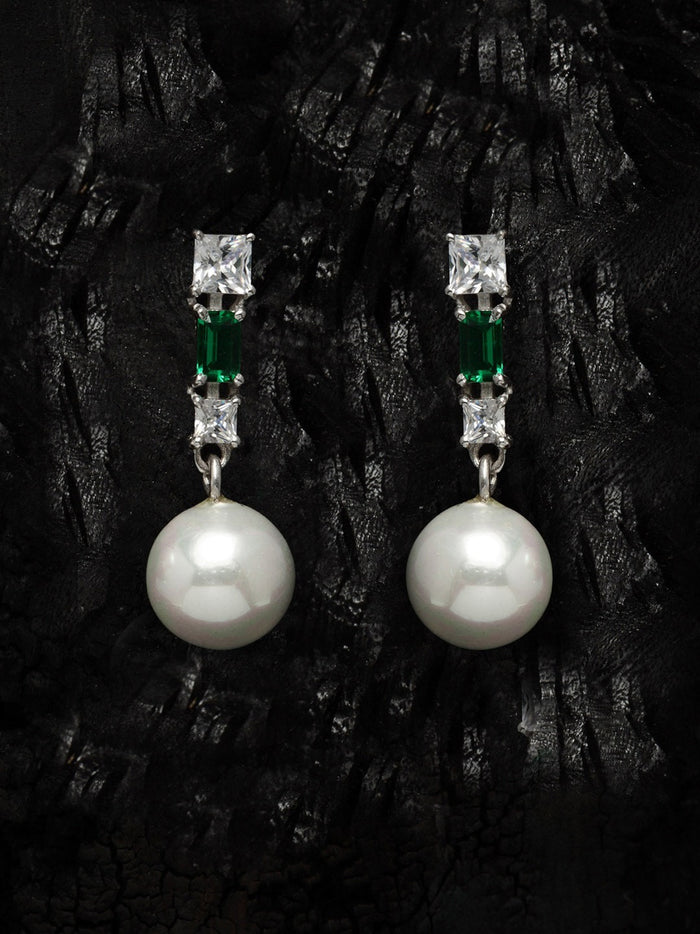 Clara 92.5 Sterling Silver Swiss Zirconia Pearl Earrings Gift for Women and Girls