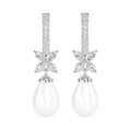 CLARA 925 Sterling Silver Pearl Hina Earrings | Rhodium Plated, Swiss Zirconia , Screw Back | Gift for Women & Girls
