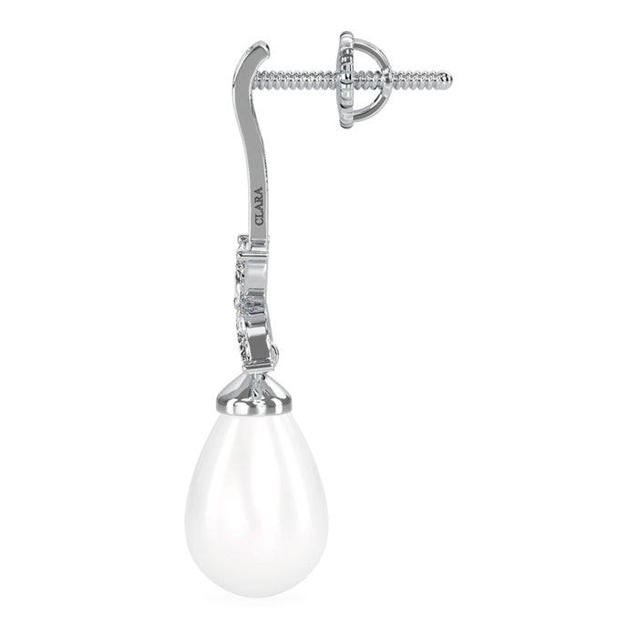 CLARA 925 Sterling Silver Pearl Hina Earrings | Rhodium Plated, Swiss Zirconia , Screw Back | Gift for Women & Girls