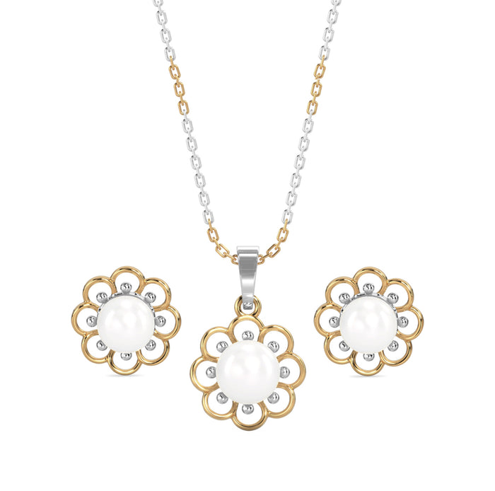 Silver Pearl Lotus Jewellery Set