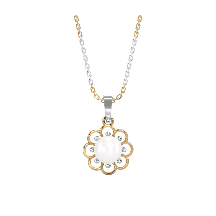 Silver Pearl Lotus Pendant Chain Necklace