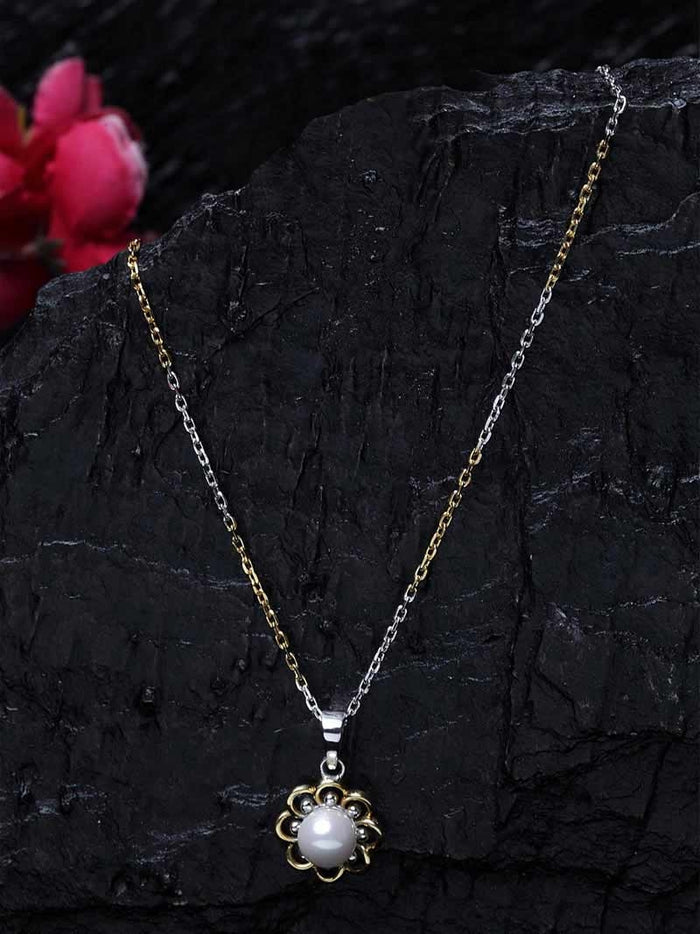 CLARA 925 Sterling Silver Pearl Lotus Pendant With Chain Necklace | Gold Rhodium Plated | Gift for Women & Girls