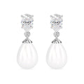 CLARA 925 Sterling Silver Pearl Pear Earrings | Rhodium Plated, Swiss Zirconia , Screw Back | Gift for Women & Girls