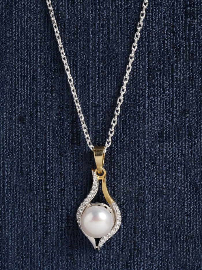 Clara 92.5 Sterling Silver Real Pearl Pendant with Chain Gift for Women and Girls