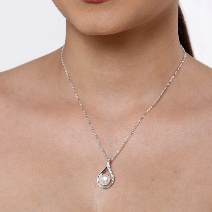 Clara 92.5 Sterling Silver Real Pearl Pendant with Chain Gift for Women and Girls