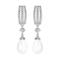 CLARA 925 Sterling Silver Pearl Queen Earrings | Rhodium Plated, Swiss Zirconia, Screw Back | Gift for Women & Girls
