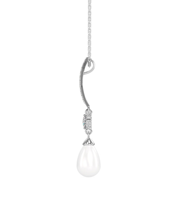 CLARA 925 Sterling Silver Pearl Queen Pendant With Chain Necklace | Rhodium Plated, Swiss Zirconia | Gift for Women & Girls