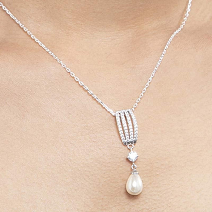 CLARA 925 Sterling Silver Pearl Queen Pendant With Chain Necklace | Rhodium Plated, Swiss Zirconia | Gift for Women & Girls