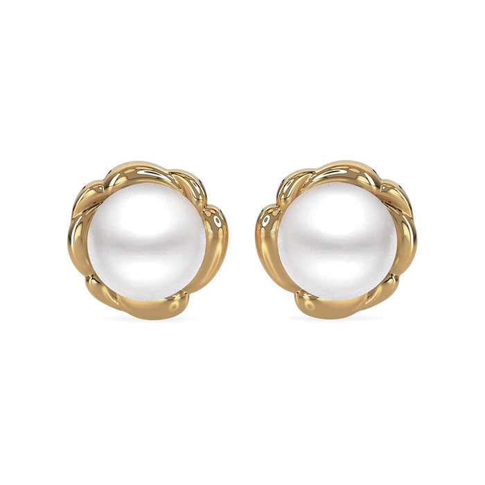 CLARA 925 Sterling Silver Real Pearl Stud Aki Earrings | Gold Rhodium Plated, Screw Back | Gift for Women & Girls