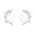 CLARA 925 Sterling Silver Real Pearl Stud Aoi Earrings | Rhodium Plated, Swiss Zirconia , Screw Back | Gift for Women & Girls
