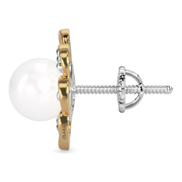 CLARA 925 Sterling Silver Pearl Stud Lotus Earrings | Gold Rhodium Plated , Screw Back | Gift for Women & Girls