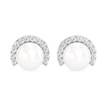 CLARA 925 Sterling Silver Real Pearl Stud Riko Earrings | Rhodium Plated, Swiss Zirconia , Screw Back | Gift for Women & Girls
