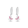 Silver Pink Butterfly Drop Earrings