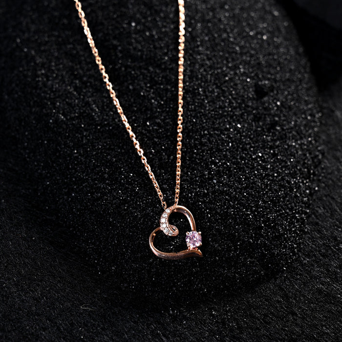 CLARA 925 Sterling Silver Pink Heart Pendant Chain Necklace